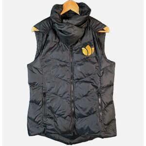 Dutch Bros Vest Womens L Black Puffer Cowl Neck Zip Logo Lightweight Coffee Swag